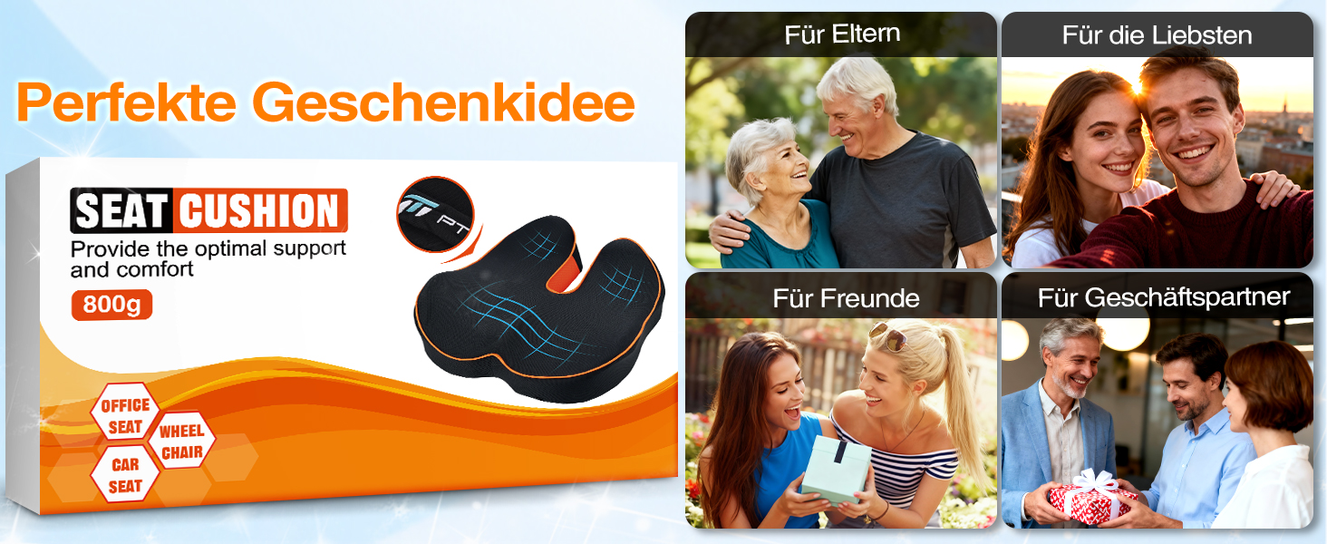 Ергономічна подушка для сидіння з Memory Foam для офісного крісла та авто, подушка для офісу, авто та дому, знімний чохол, протиковзаюча поверхня, розмір M (60–85 кг) (L-Extra Fest (110–140 кг))