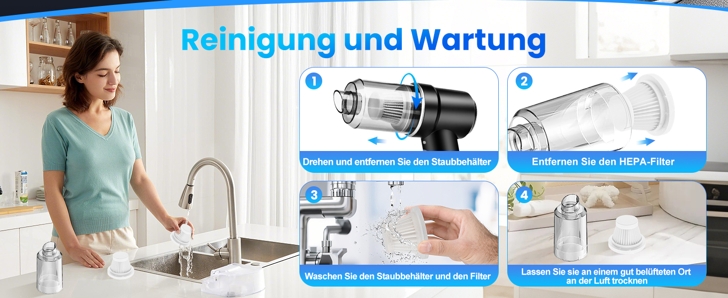 Акумуляторний ручний автомобільний пилосос 12000Па з HEPA-фільтром та LED-підсвіткою, бездротовий міні-пилосос для авто, дому, диванів та шерсті тварин