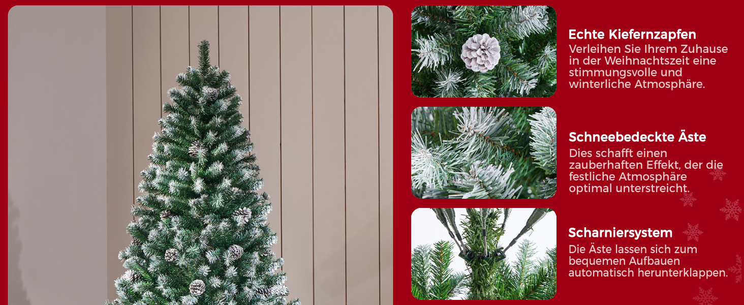 Штучна ялинка Yaheetech 183 см зі снігом та 64 шишками, 920 гілок, вогнестійка, з металевим підставкою та системою швидкого складання