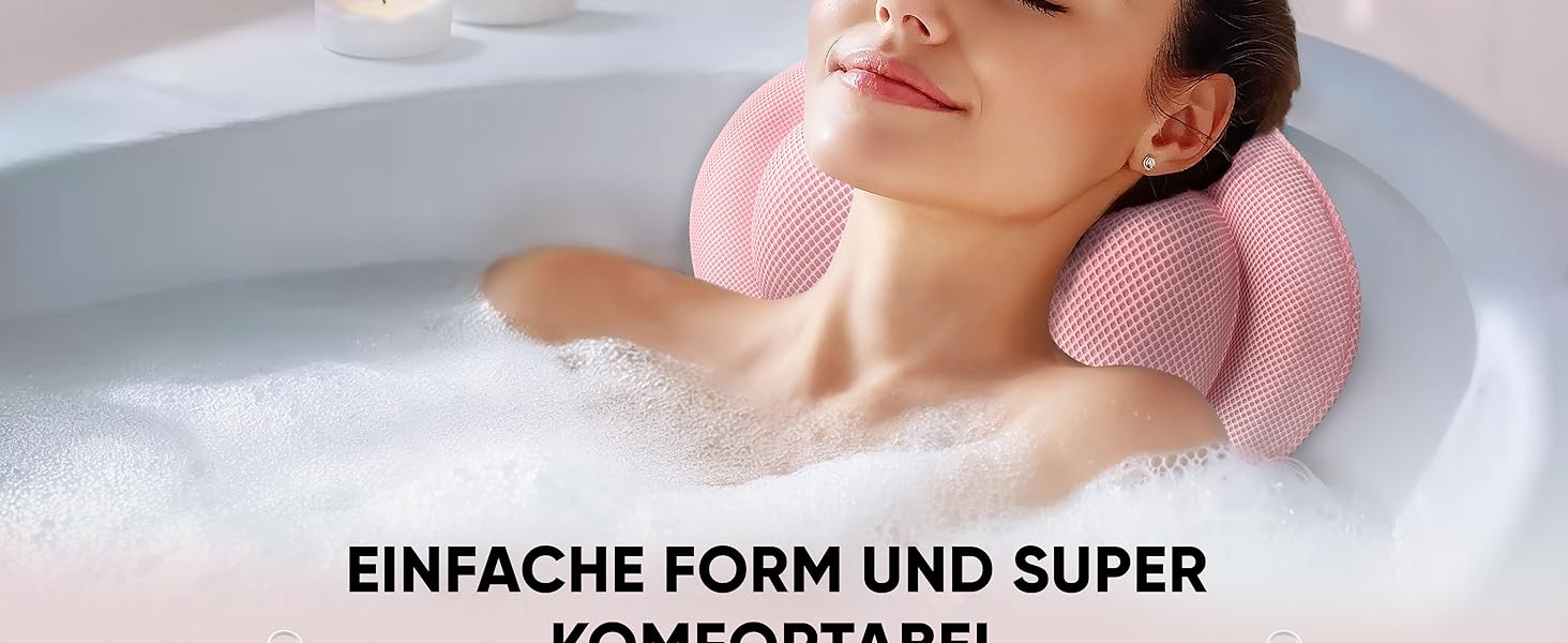 Преміум подушка для ванни XXL рожева | Додаткові подушки для шиї та плечей | Швидковисихаюча, пральна подушка для ванни з 4 великими присосками | Подушка для ванни рожева XX-Large