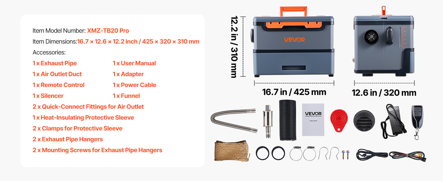 Дизельний опалювач VEVOR 8 кВт, 12/24V, портативний, з Bluetooth, пультом ДУ та LCD, 5л бак, для вантажівок та автодому