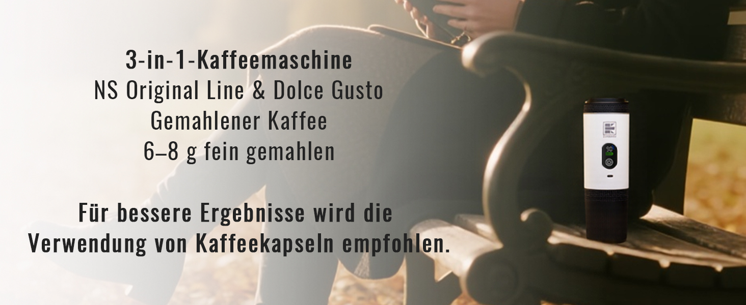 Портативна електрична кавомашина Everange для еспресо, приготування кави з меленої кави та капсул NS, зелена з LCD-дисплеєм