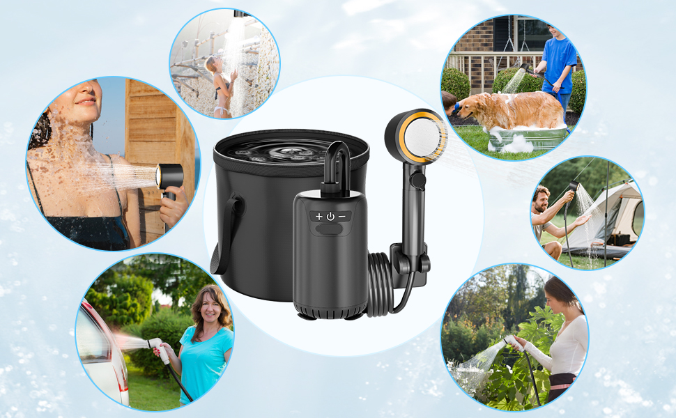 Портативна душова кабіна для кемпінгу з акумулятором 8000mAh, насосом та відром, комплект для відпочинку на природі, туризму, миття авто та тварин