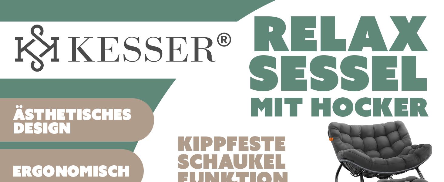 Крісло-гойдалка KESSER® для дому та вулиці, ергономічне | Макс. навантаження 120 кг, стійкі ніжки, стійке до погодних умов (XXL Chillexer Pro, сірий)