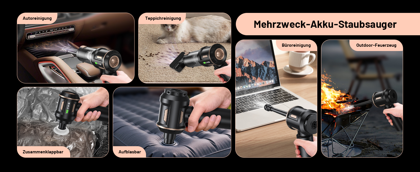 Акумуляторний ручний пилосос NEU 2026 для авто та дому, бездротовий міні-пилосос 28000Па з безщітковим двигуном та самоочищенням, 4-в-1, чорно-золотий