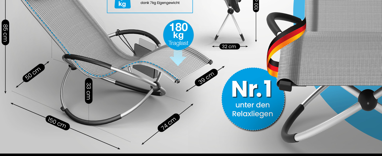 Крісло-гойдалка ELONEO для саду та балкону, крісло-шезлонг, 180 кг, вологостійке, сіре в каре, без подушки