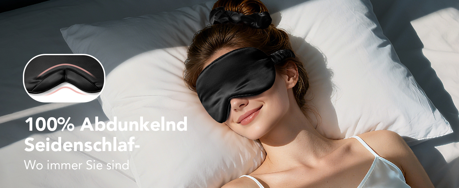 Маска для сну LitBear з шовку для тих, хто спить на боці, 100% шовк 22 momme 6A тутового шовку, блокує світло, для жінок та чоловіків, з чохлом для зберігання та гумкою для волосся (Чорна)