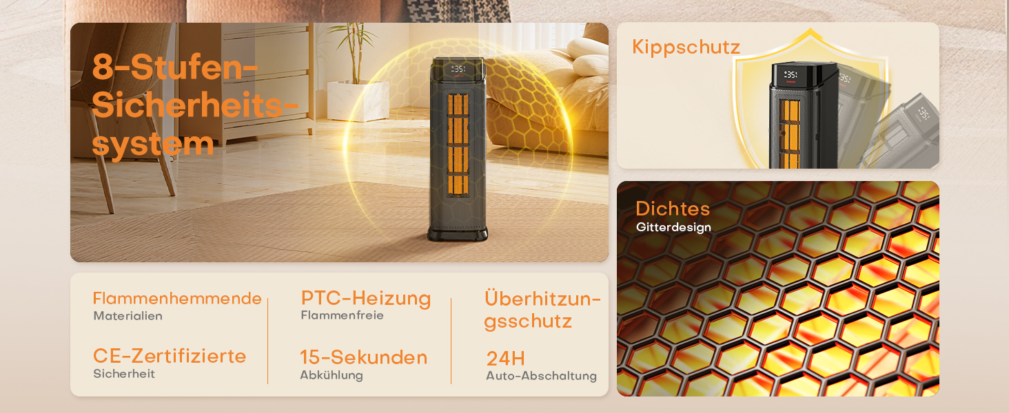 Електричний обігрівач QEXREED 2000W з PTC, 4 режими, ECO, осциляція 90°, таймер 24г, пульт, тихий, захист від перегріву та перекидання