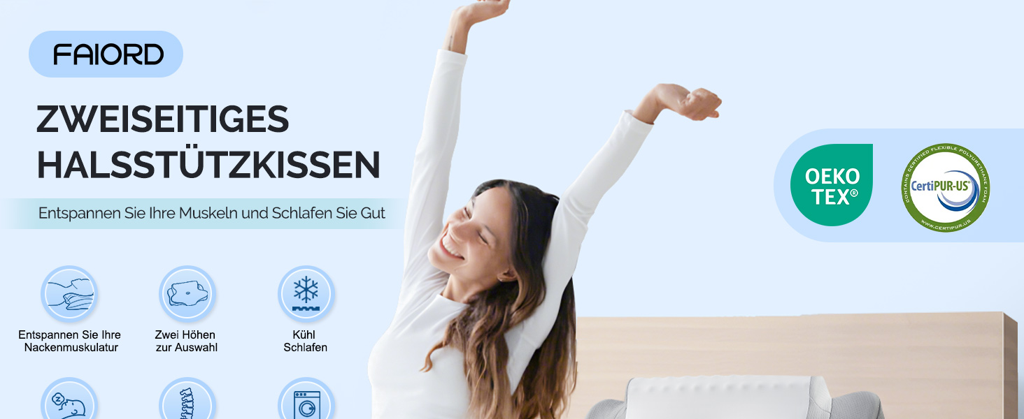 Подушка для шиї, подушка для голови з Memory Foam, ергономічна подушка для сну на боці, спині та животі, сіро-білий колір, 64 x 39 x 13 см