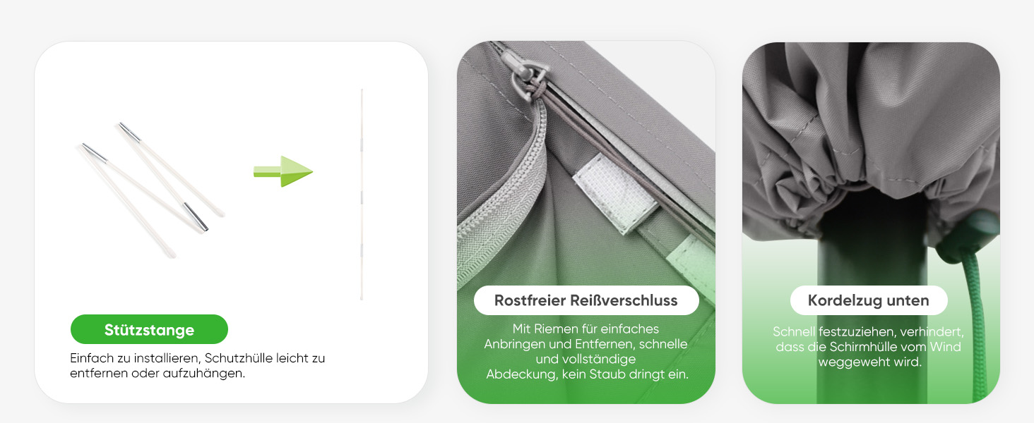 Чохол для садового парасоля Sekey: захисна накидка з кріпленням, водонепроникний, 190 x 30/50 см, світло-сірий