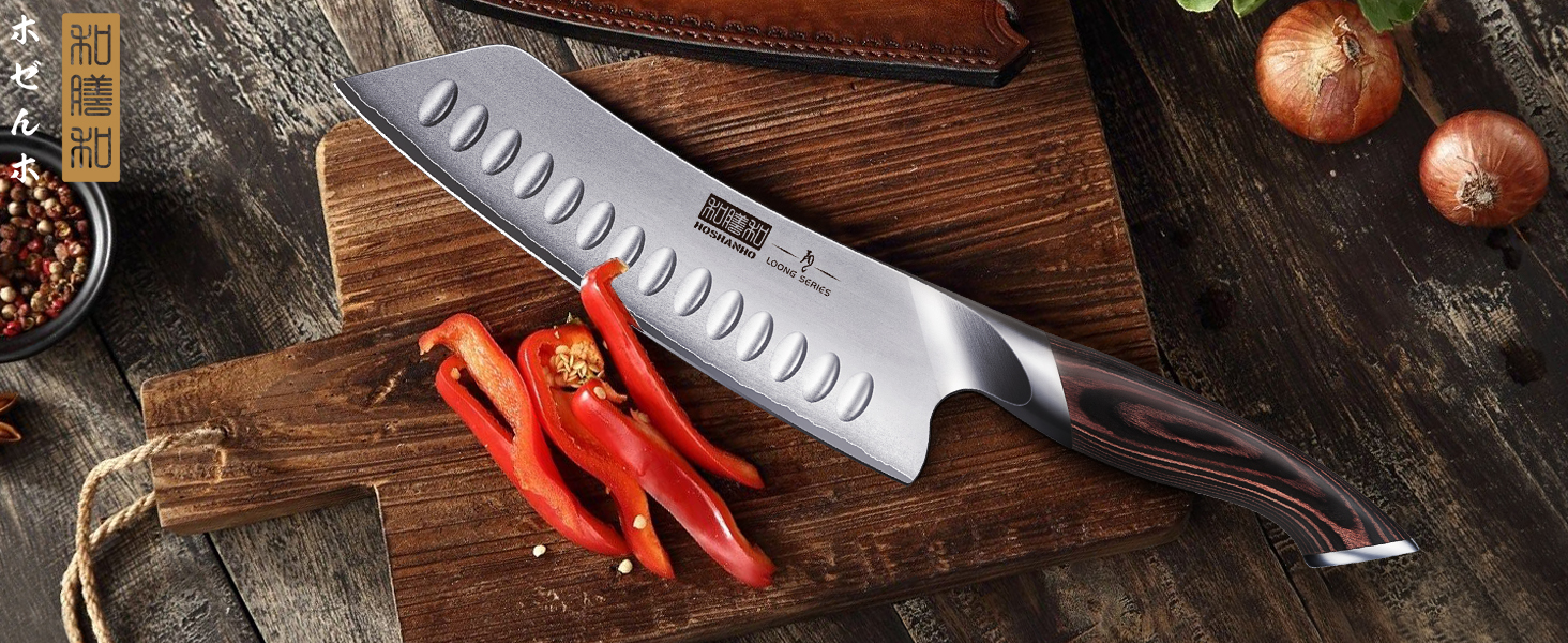 Японський ніж Сантоку HOSHANHO - професійний кухонний ніж з нержавіючої сталі з ергономічною ручкою, подарункова упаковка