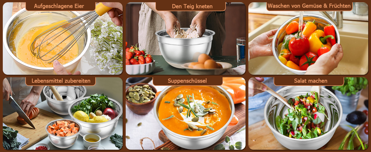 Набір місок TEAMFAR з нержавіючої сталі: салатові міски з кришкою та силіконовим дном, 0.7-6.5 л, (Хакі, 2)