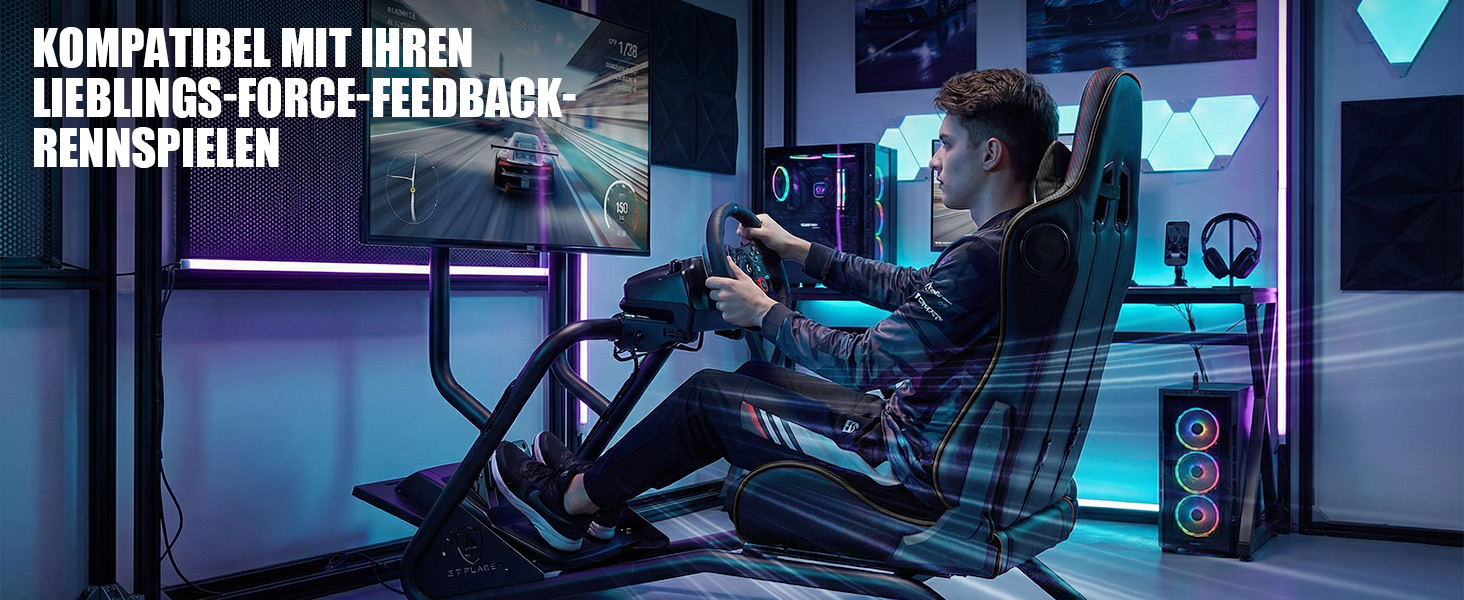 Ігровий симулятор GTPLAYER Simulator Cockpit: стійка для керма з 3D-стереодинаміками, тримачем для монітора, педалей та важеля КПП, регульована, чорна