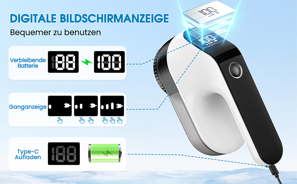 Електричний видалення ворсу NIWOHOM для одягу - 3 швидкості, 6-клинковий ніж, LED-дисплей, для всіх тканин