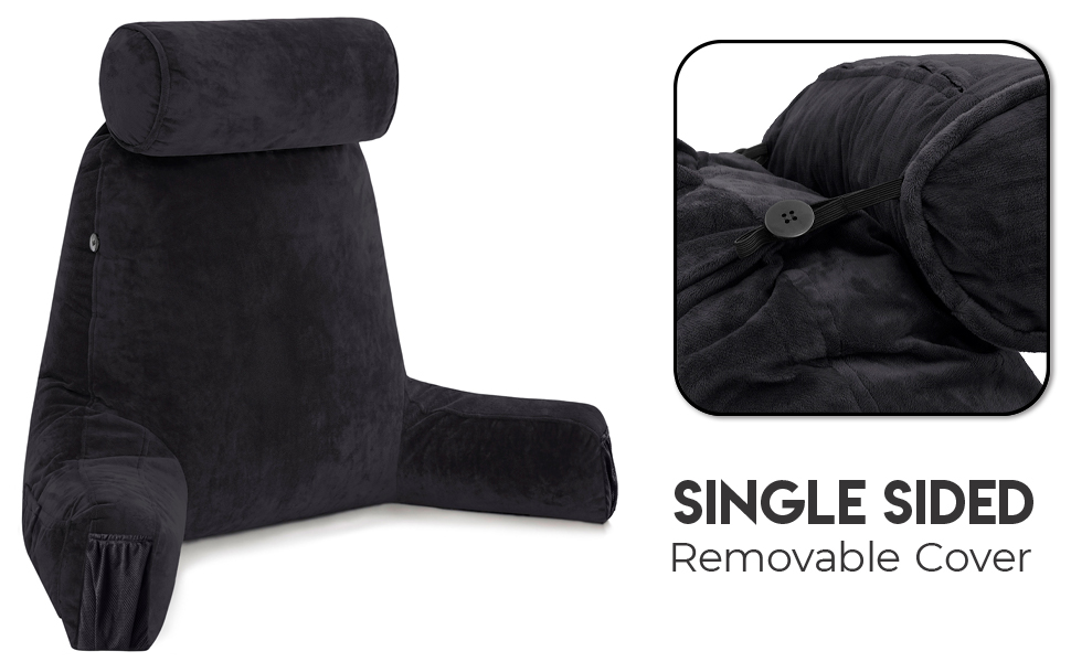 Подушка для чоловіків - сіра, велика, з підлокітниками для читання та відпочинку в ліжку - висока спинка з преміум-піною Memory, знімний валик для шиї на Bungee - середній розмір, оригінальна версія, чорний колір