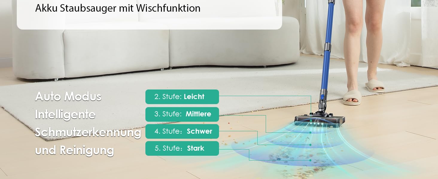 Акумуляторний пилосос з функцією миття підлоги, 45000Pa/550W/60 Min, безщітковий двигун, LED-дисплей, самостійна парковка, для твердих поверхонь, килимів та шерсті тварин, блакитний