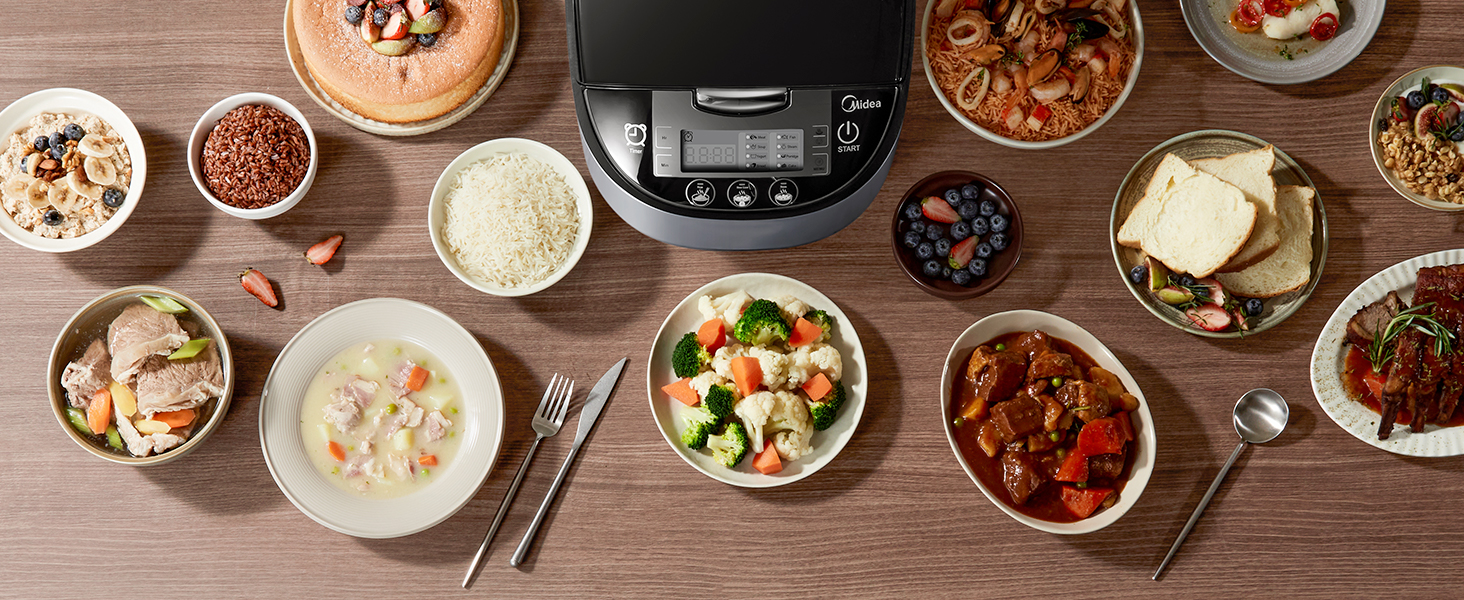 Мультиварка Midea Reiskocher 5 л: 11 програм, рисоварка, супниця, тушкувальник, пароварка, таймер, 24 год підігріву, чорний/сріблястий