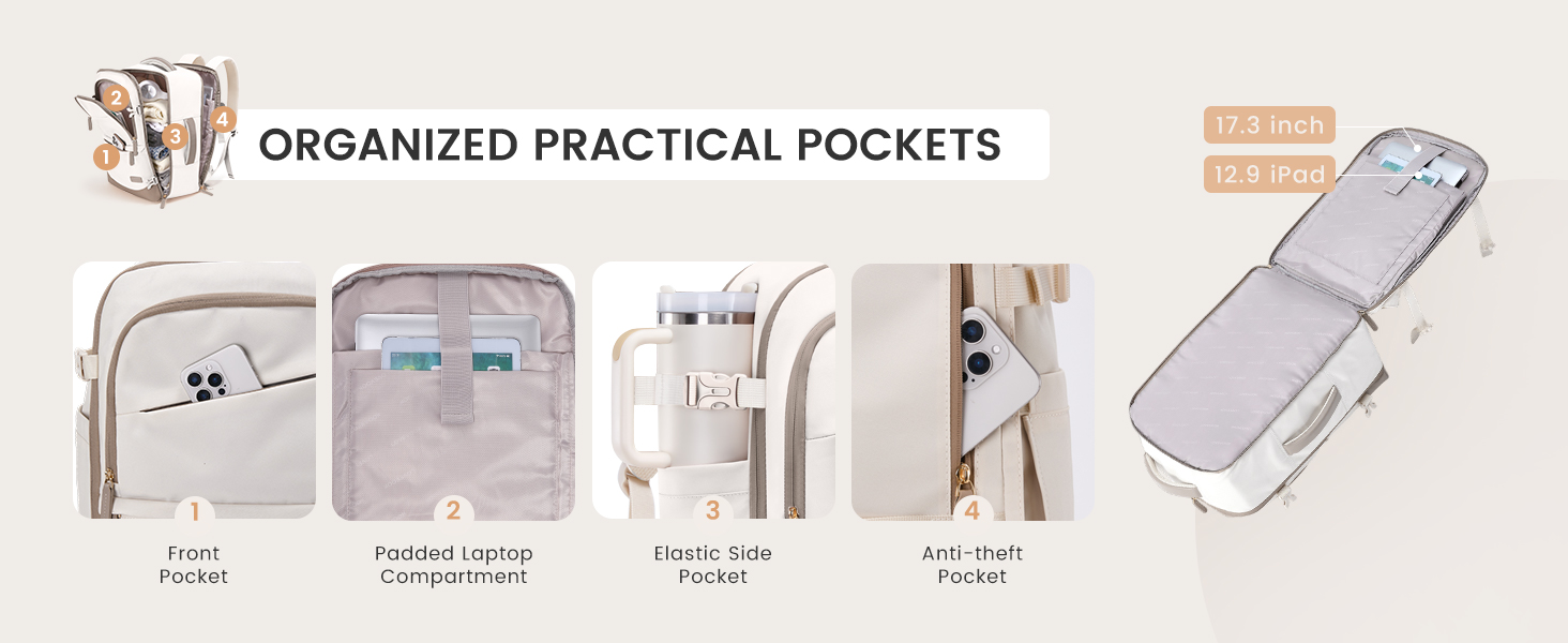 Рюкзак для ручної поклажі LOVEVOOK 40L, сірий/рожевий, для ноутбука 17.3