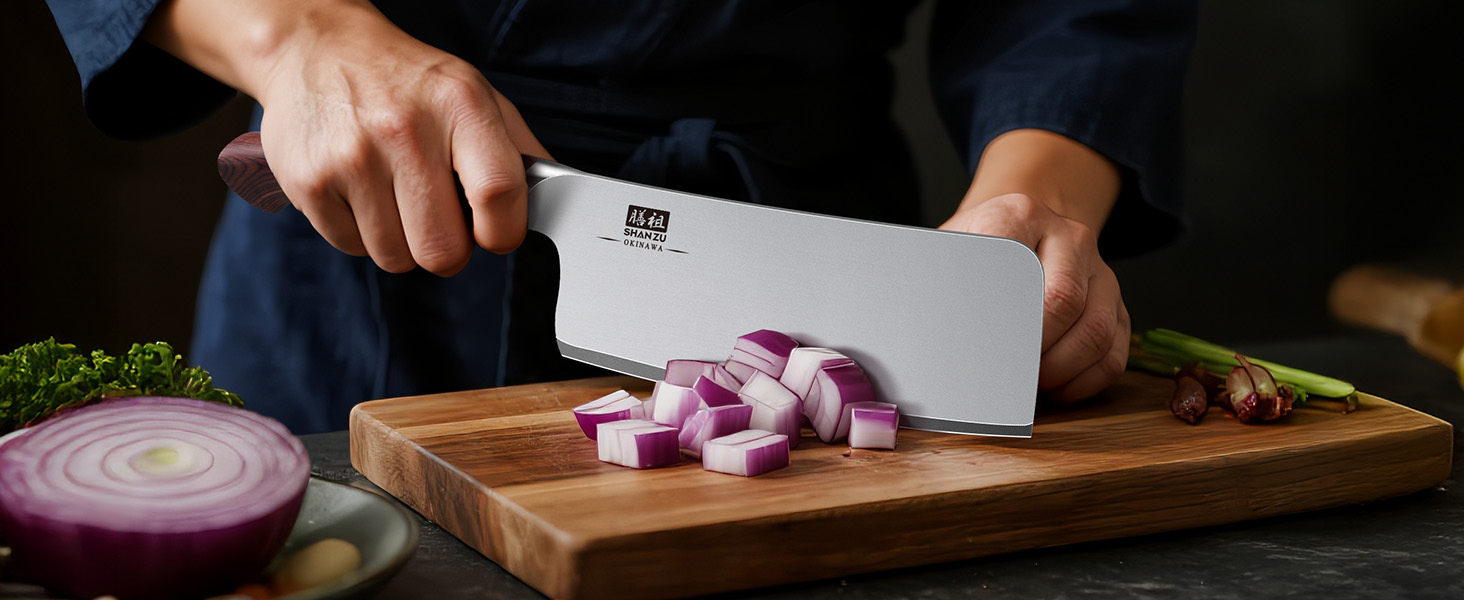 SHAN ZU Profi кухонний ніж 18 см - японський кухонний ніж з високоякісної сталі 10Cr15Mov, 12° заточка, ергономічна ручка Pakkaholz - для м'яса, овочів, риби (ніж для рубання)