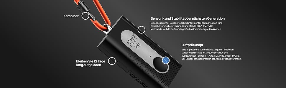 Професійний портативний монітор якості повітря Atmotube PRO 2: тестер PM, CO2, VOC, NOx, температури, вологості та тиску (акумуляторний)