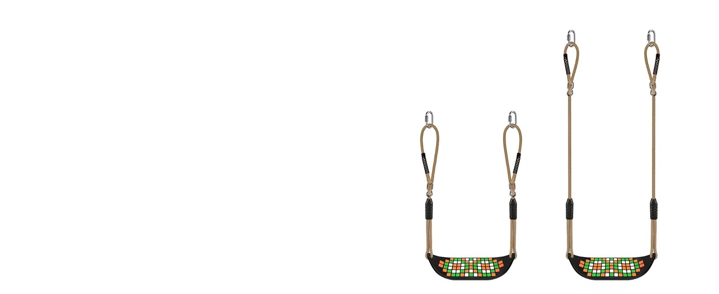 Гойдалка садові SELEWARE з міцним сидінням, 2м регульованим канатом та 2 карабінами, чорна (квадратне сидіння)