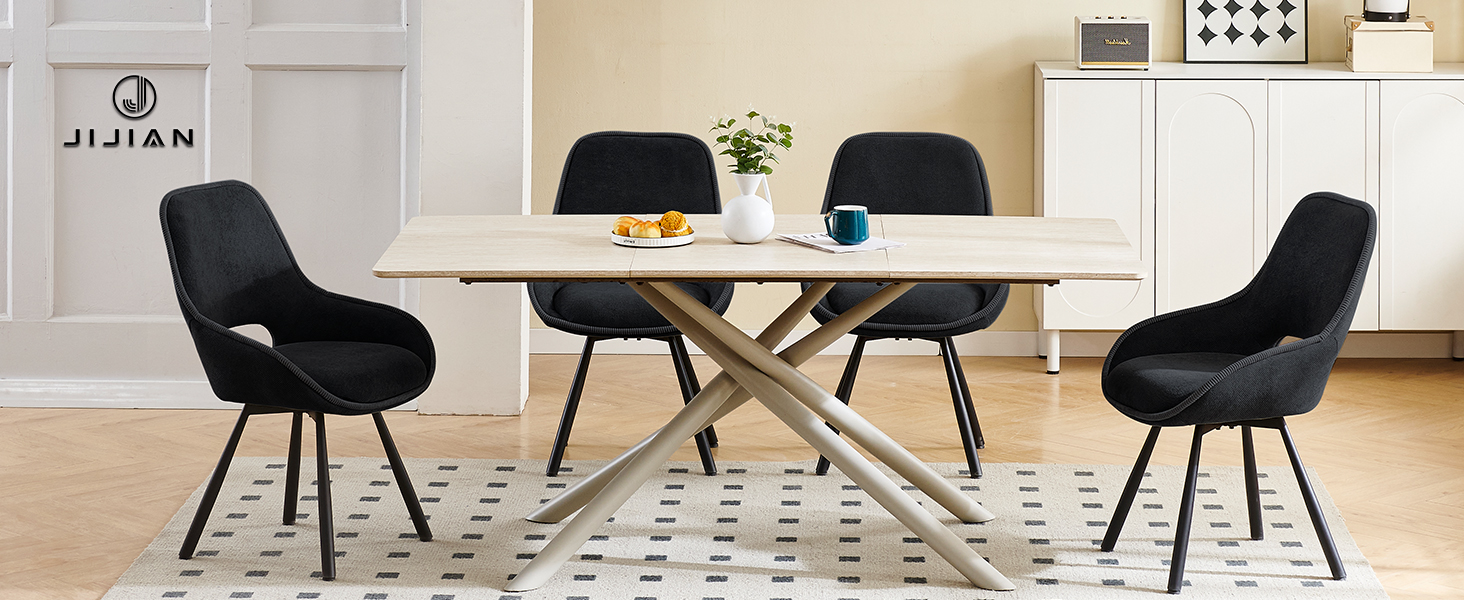 Набір з 6 обертових кухонних стільців, чорного кольору, з низькими підлокітниками, 180° оберт, автоматичне вирівнювання