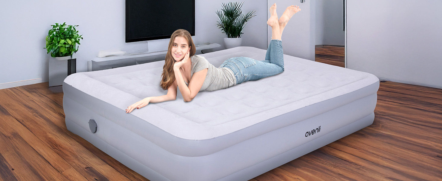 Надувний матрац-ліжко AVENLI для 2 осіб, 203x152x46 см, з інтегрованою помпою, флаокована поверхня, для дому та кемпінгу