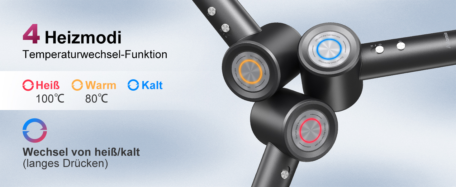 Професійний фен для волосся 1600W з безщітковим двигуном 110,000 об/хв, 200 млн іонів та дифузором, компактний дорожній фен, сірий