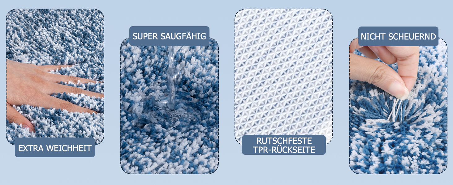 М'який килимок для ванної кімнати з мікрофібри Pauwer 60x120 см, водопоглинаючий, антиковзаючий, для дому, блакитний