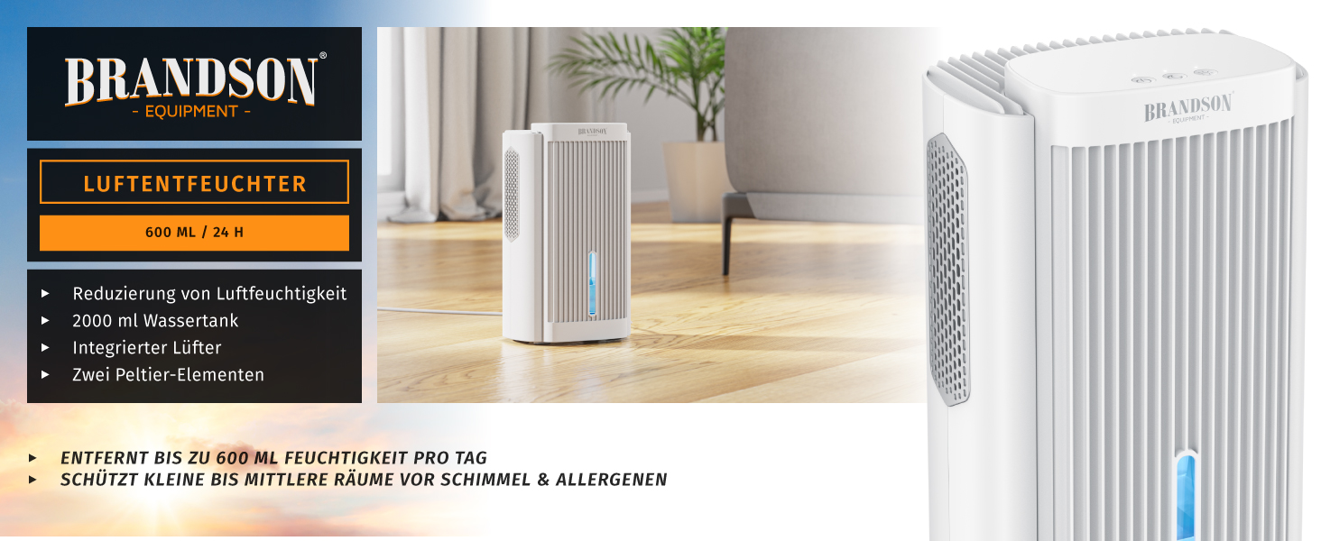 Електричний осушувач повітря Brandson – 2000 мл для кухні, спальні, офісу, гаража