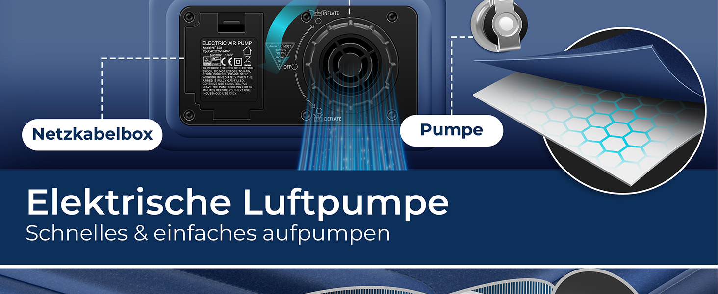 Надувна матрац KESSER® з електричним насосом, 203x152.5x51 см, для відпочинку та кемпінгу