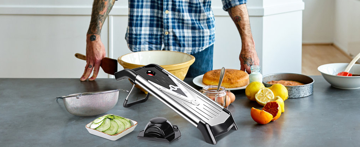 Машинка для нарізання овочів Mastertop Mandoline 5-в-1 з нержавіючої сталі, регульована, для гуркових скибочок, універсальна кухонна тертка, кухонні гаджети