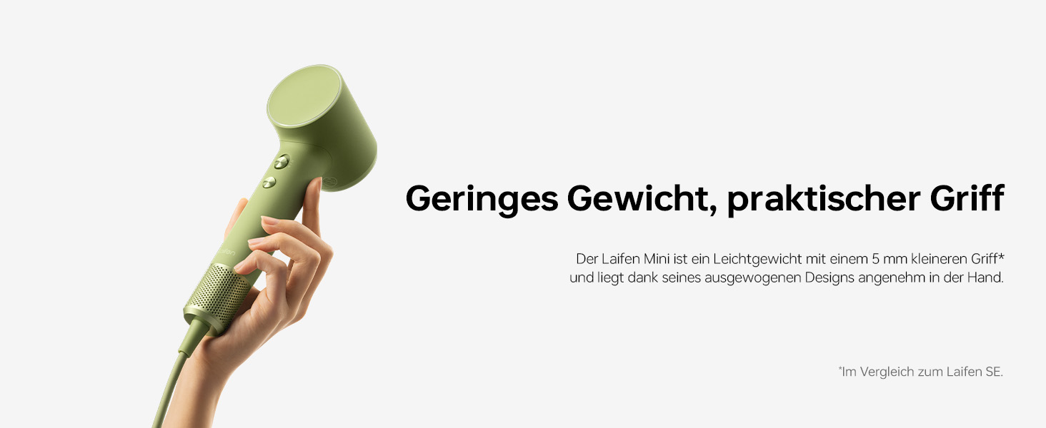 Компактний фен для волосся Laifen Mini з безщітковим двигуном (110 000 об/хв) та іонізацією, швидке сушіння, низький рівень шуму, колір зелений