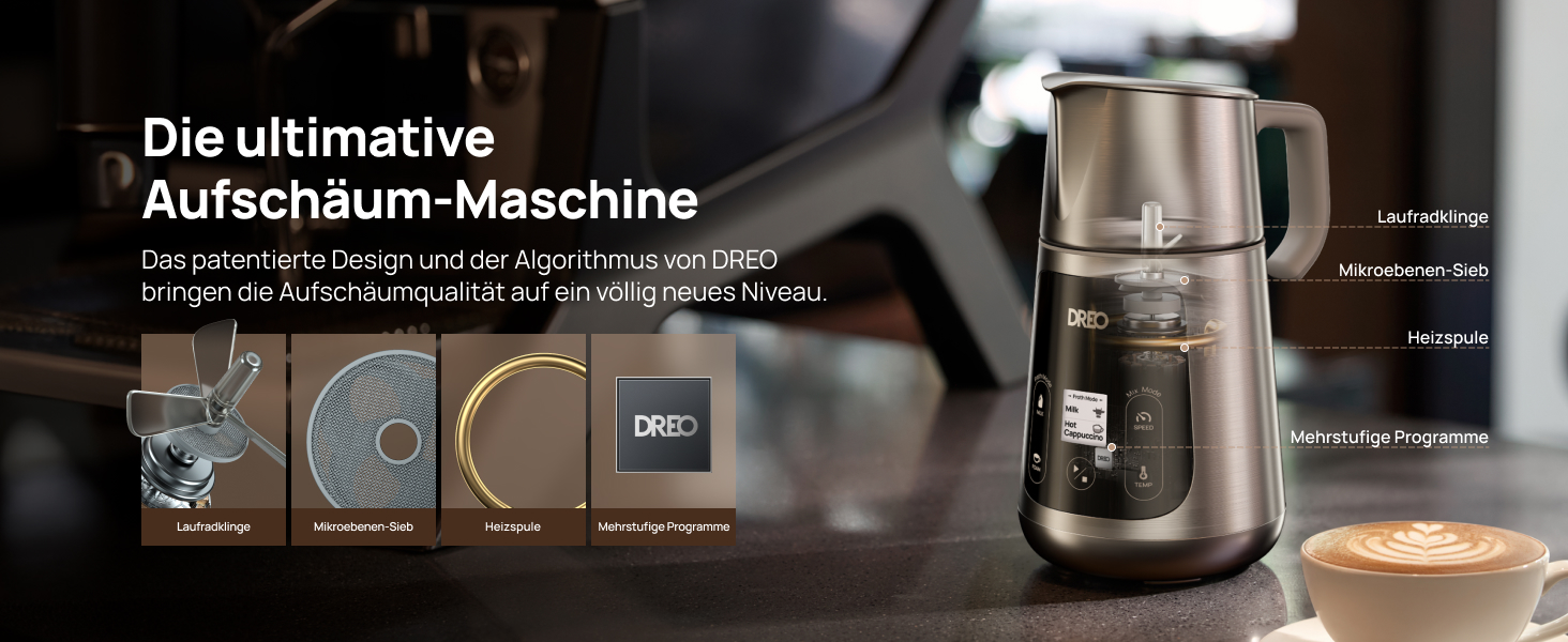 Dreo автоматичний спінювач молока All-in-1, 800 мл, срібний. Спінювач для лате-арту, гарячих та холодних напоїв, 30+ рецептів, для миття в посудомийній машині