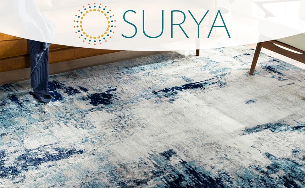 Килим Surya Helsinki під мармур, короткий ворс, 160 см круглий, синій/сірий/білий