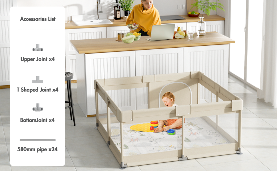 Дитячий манеж Mloong 120x120 з матрацом, дихаючою сіткою та присосками, ідеальний варіант для квартири