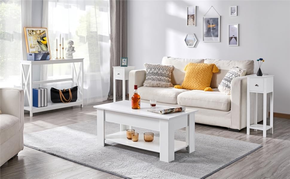 Нічний столик Yaheetech (2 шт.) з шухлядою та полицею, білий - для вітальні та спальні