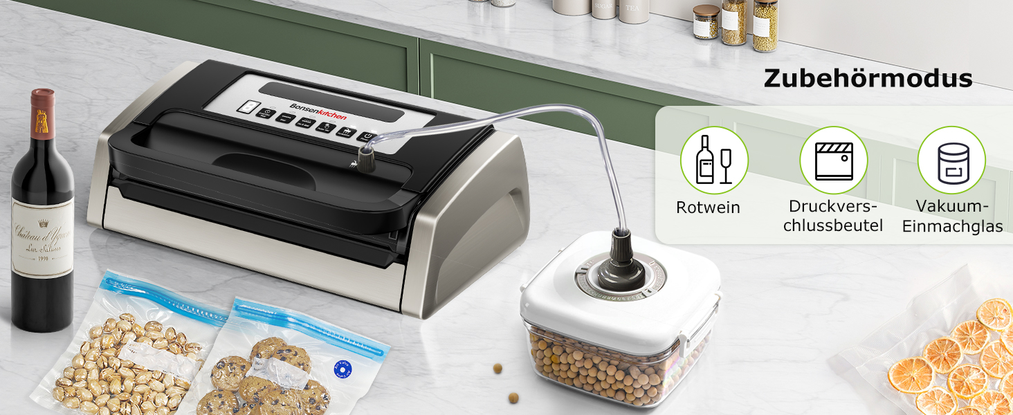 Вакууматор Bonsenkitchen для продуктів, потужний вакуумний пакувальник (15л/хв) з вбудованим різаком та ручкою-фіксатором, чорний