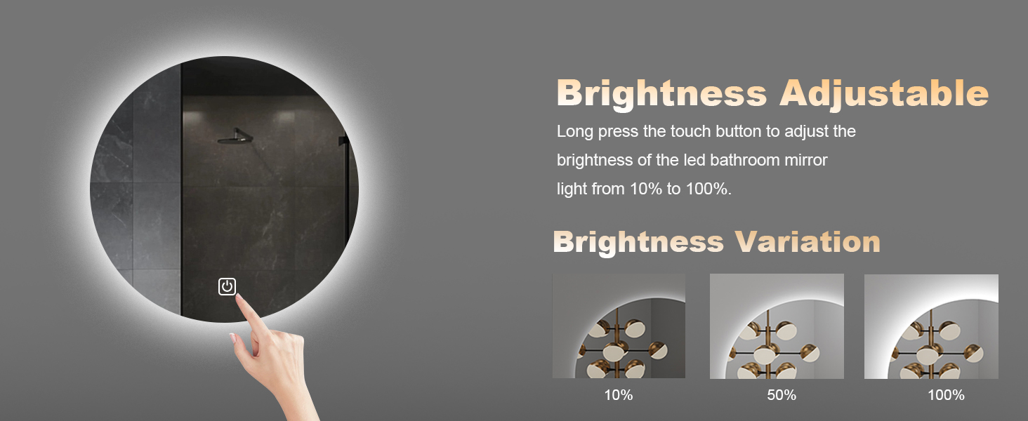 Дзеркало для ванної кімнати MYGIIVOVO круглої форми з підсвічуванням, LED, сенсорне управління, 59x59 см