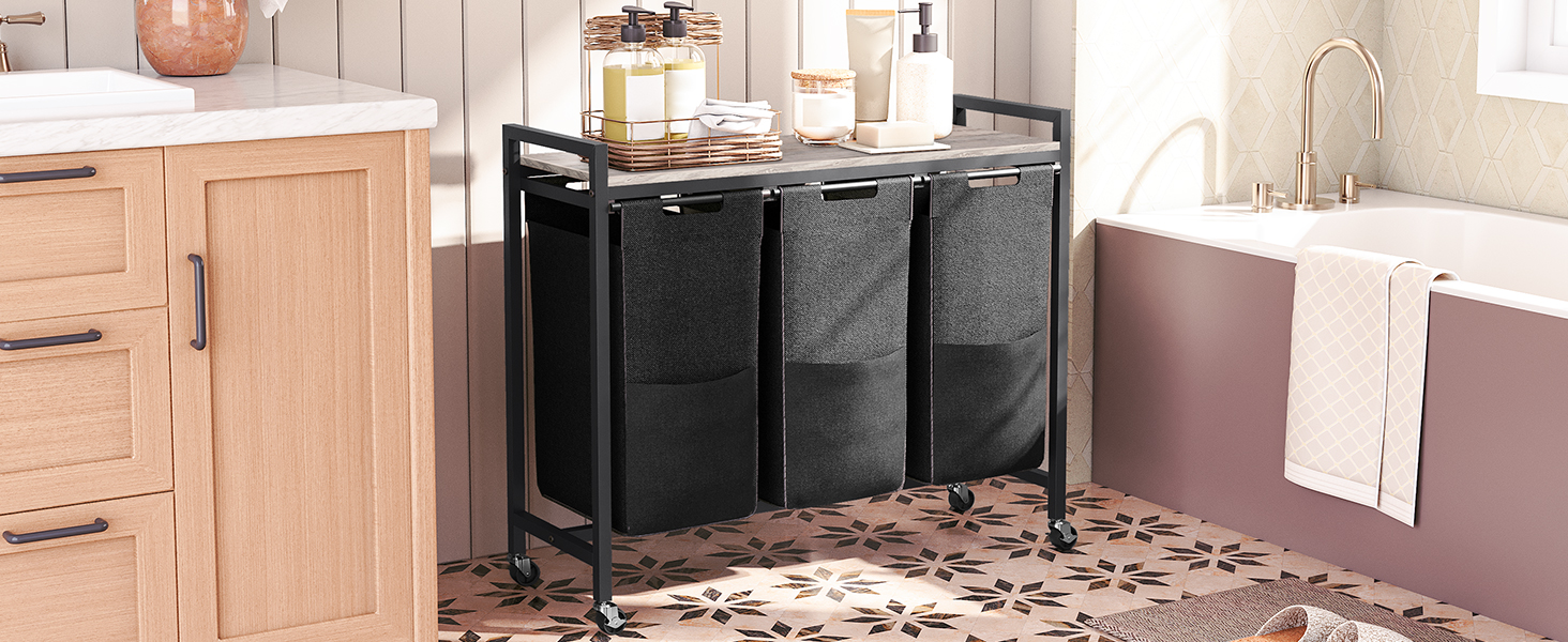 Кошик для білизни HOOBRO з 3 відділеннями, 119 л, на колесах, білий