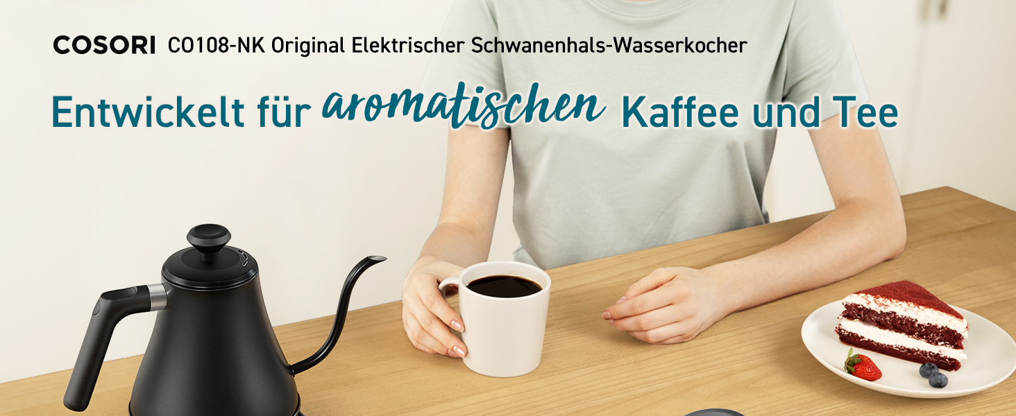 Електричний чайник Cosori з лебединим носиком, 0.8 л, регулювання температури, чорний