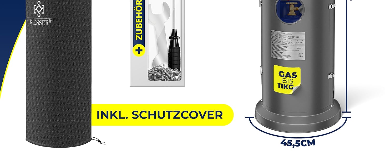 Газовий обігрівач KESSER® KE12 - Тепло для тераси. Потужність 10 кВт, з захисним чохлом, антрацит (Газовий балон не входить у комплект)