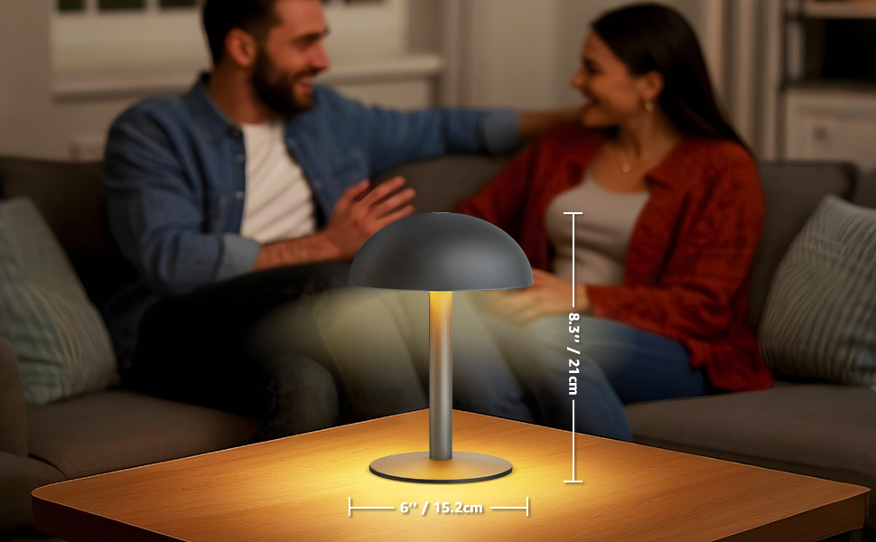 FUYO Грибний світильник без дротів - настільна лампа з сенсорним керуванням, регулюванням яскравості та функцією пам'яті, сучасний дизайн для спальні, вітальні та кемпінгу (Чорний)