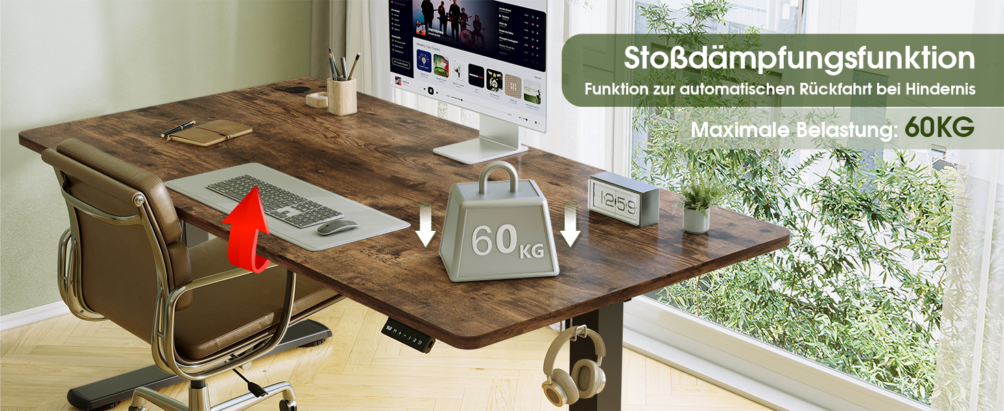 Електричний регульований стіл Flamaker з пам'яттю, ігрова модель, 160 x 60 см (Бежевий+Білий, Вінтажний Коричневий)