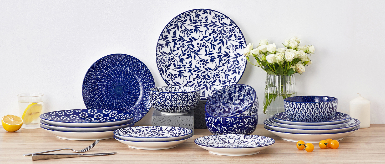 Набір кавових чашок Vancasso Selene, 6 шт., 360 мл, блакитно-білий вінтажний дизайн