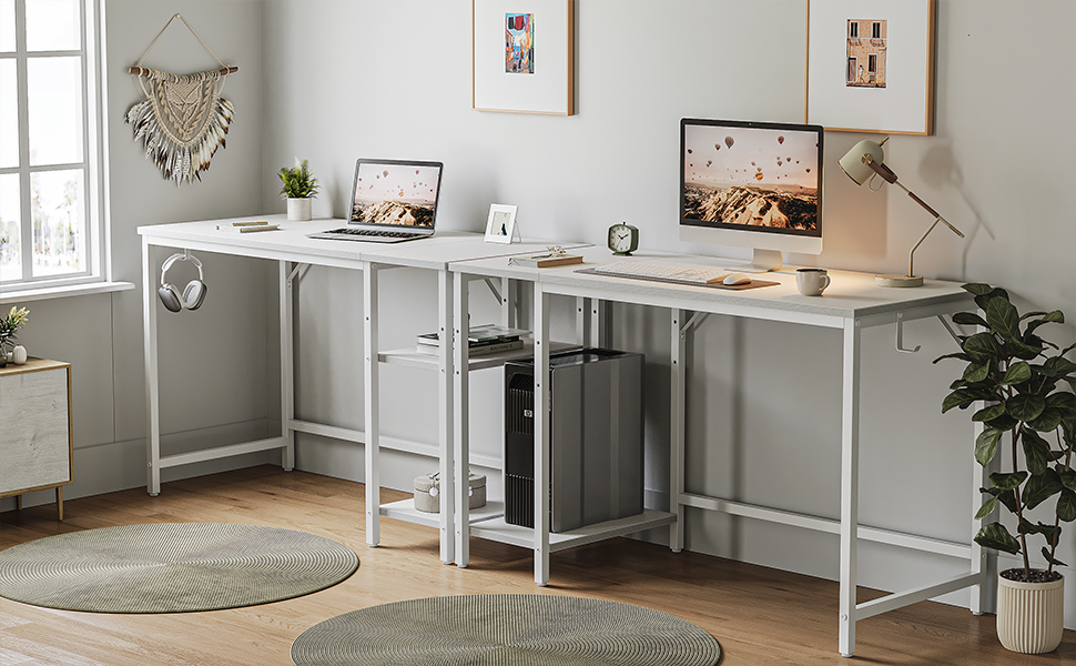 Комп'ютерний стіл CubiCubi з полицями, 100x50 см, білий, для офісу та дому