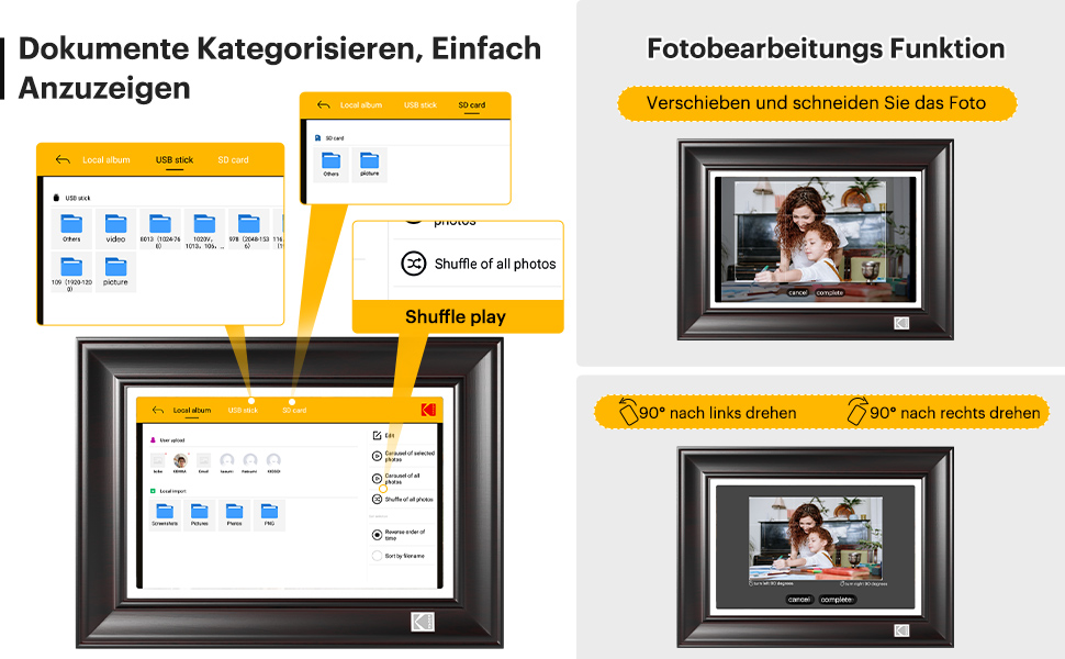 Цифровий фотоальбом Kodak 10 дюймів WiFi, 32GB, IPS HD сенсорний екран, авто-поворот, чорний