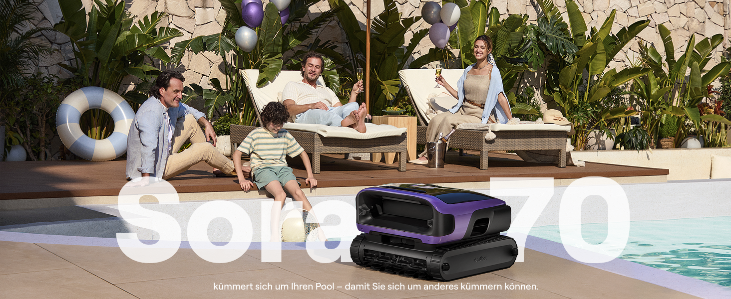 Робот-пилосос для басейну Beatbot Sora 70 Neu (2026) – Акумуляторний, 4-в-1, для дна та стін, до 300 м², 25700 л/год, синій