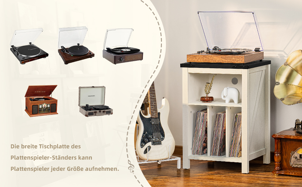 Підставка для програвача вінілу з полицями для платівок, місткість до 160 альбомів, дерев'яна шафа-регулятор для вінілових платівок, для вітальні, спальні, офісу (біла)