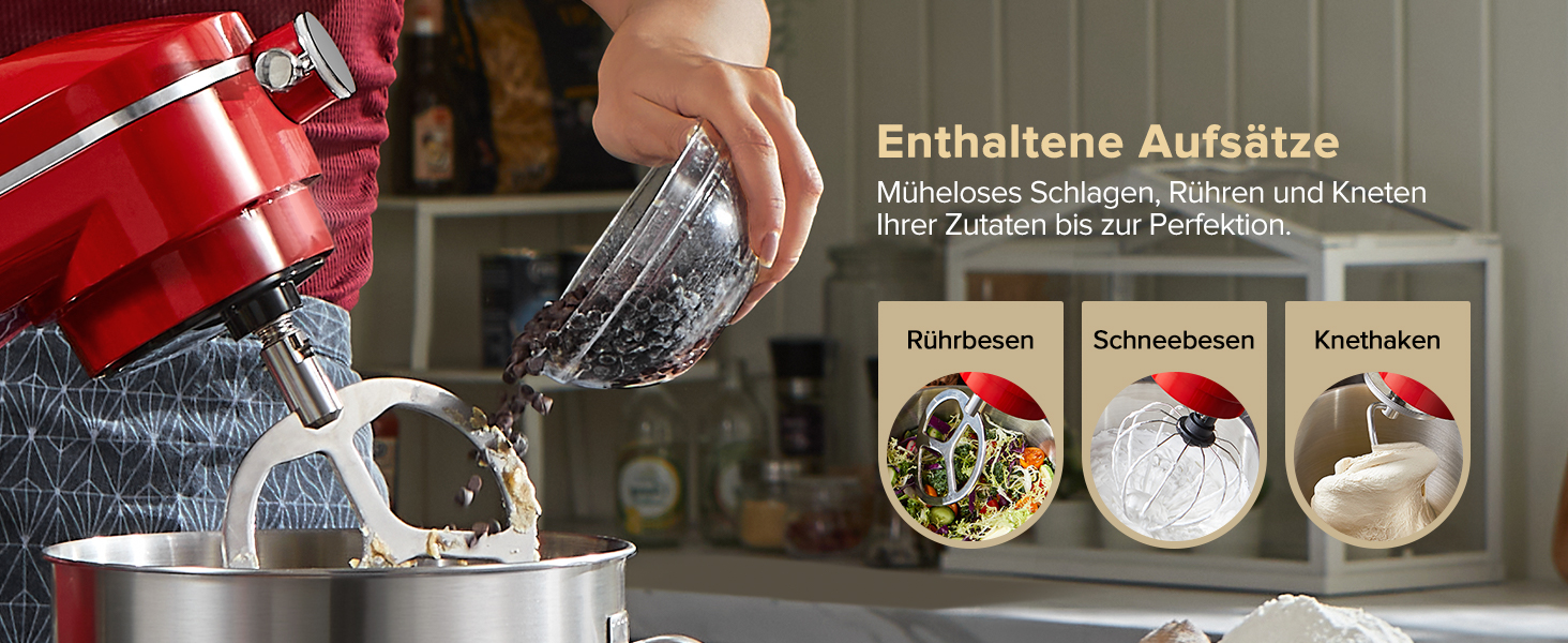 Кухонна машина Chefree M500 Profi: планетарний міксер 7л, 1800W, LED-дисплей, 10 швидкостей, 3 насадки (міксер, віночок, гак)